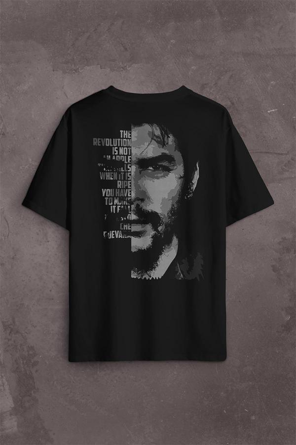 Metal Poster Ernosto Che Guevara Hafl Face Yarım Yüz Sırt Ön Baskılı Oversize Tişört Unisex T-Shirt - Image 1