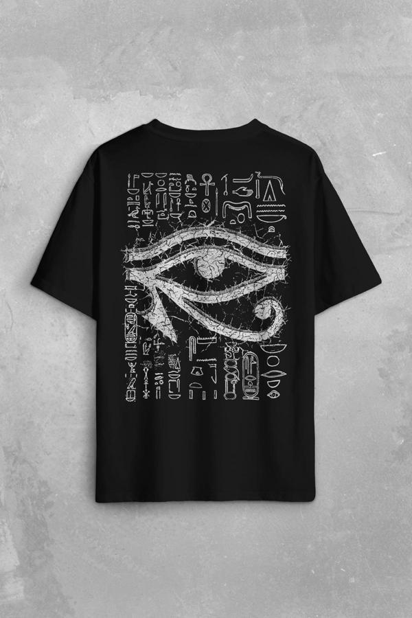 The Eye Of Ra Antik Mısır Ra'ın Gözü Baskılı Unisex Oversize Siyah Tişört - Image 1
