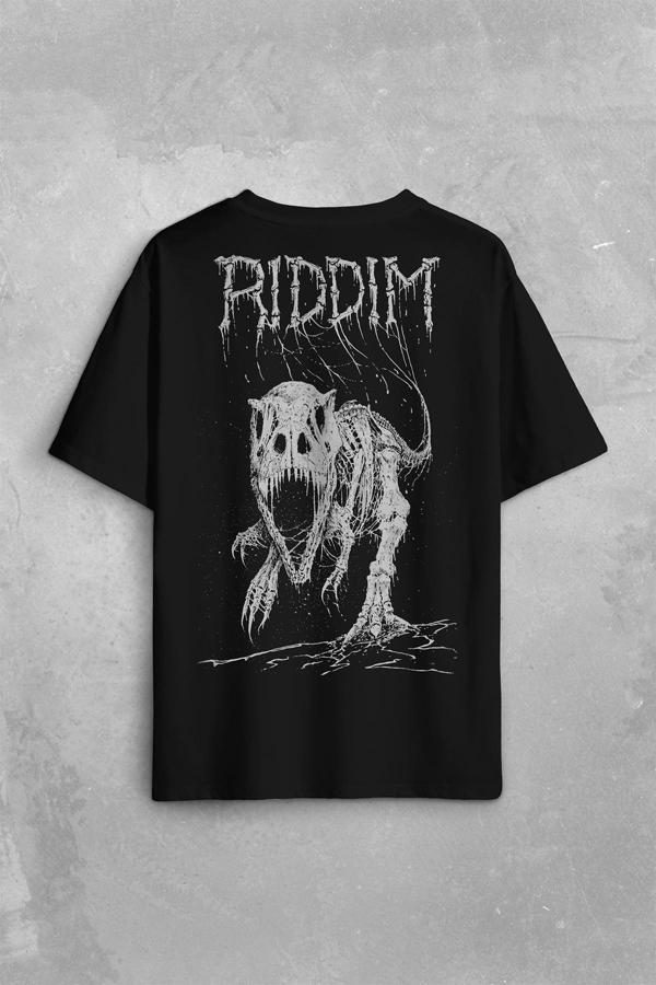 Riddim Dinazor T-Rex Metal Rock Dinosaurs Gothic Sırt Ön Baskılı Oversize Tişört Unisex T-Shirt - Image 1