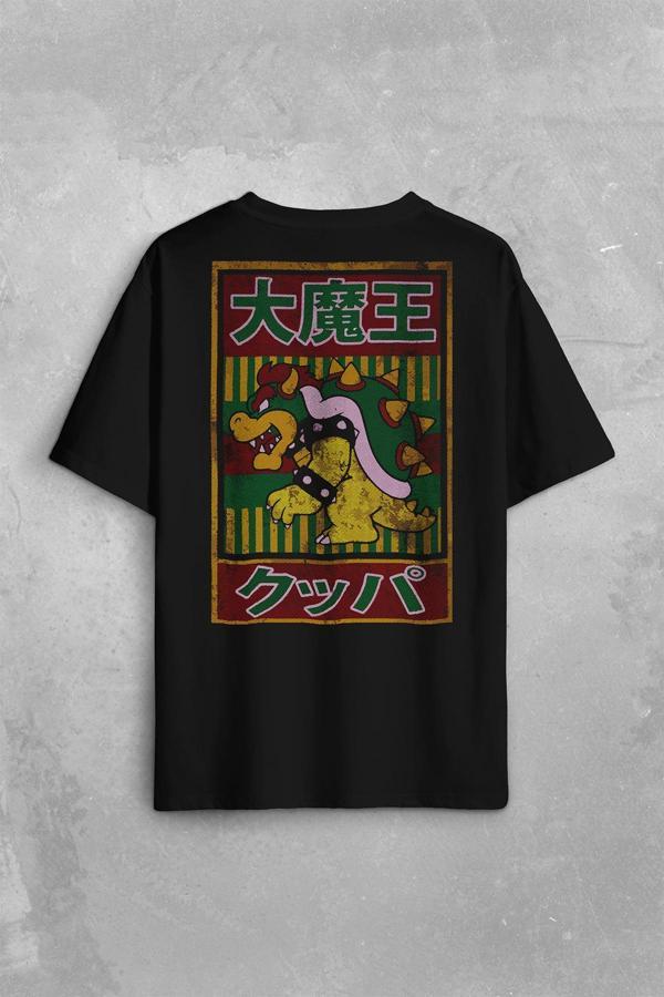 Super Mario Bowser Japanese Poster Sırt Ön Baskılı Oversize Tişört Unisex T-Shirt - Image 1