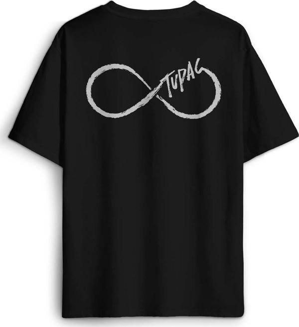 Siyah Unisex T-Shirt Tupac Shakur Sonsuzluk Makaveli 2Pac Sırt Ön Baskılı Oversize Tişört - Image 1