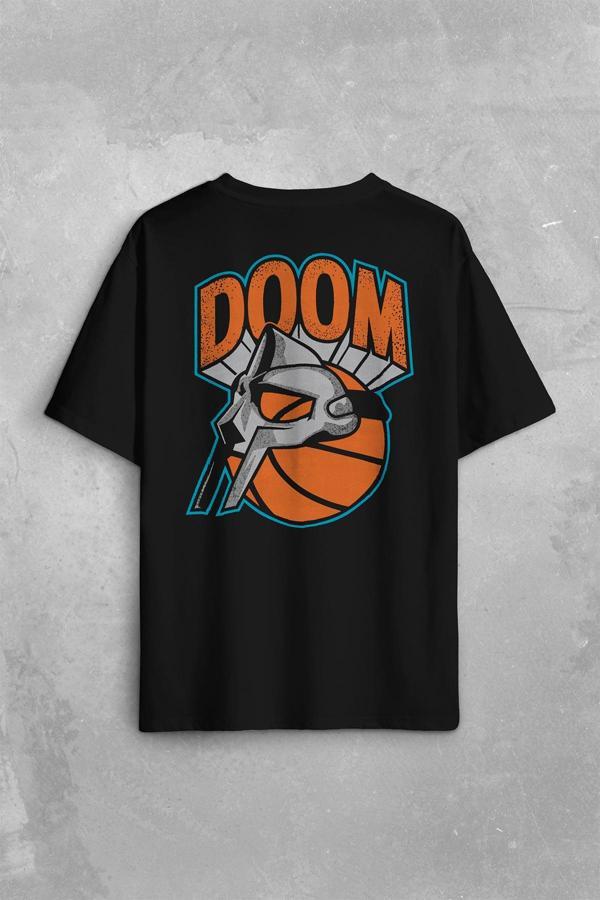 Mf Doom Basketbol Hip Hop Maske Sırt Ön Baskılı Oversize Tişört Unisex T-Shirt - Image 1