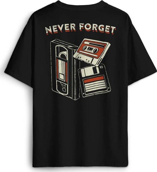 Never Forget Kaset Disket 90s 80s Doksanlar Seksenler Sırt Ön Baskılı Oversize Tişört Unisex T-Shirt - Image 1