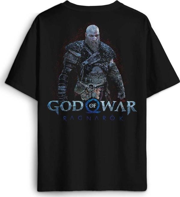 Baskılı Siyah  T-shirt God of War Ragnarok Gamer Oyun Baskılı Oversize Tişört - Image 1