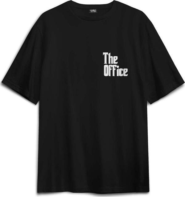 Unisex Pamuk Siyah The Office Michael Scott Godfather Dunder Mifflin Baskılı Oversize Tişört - Image 1