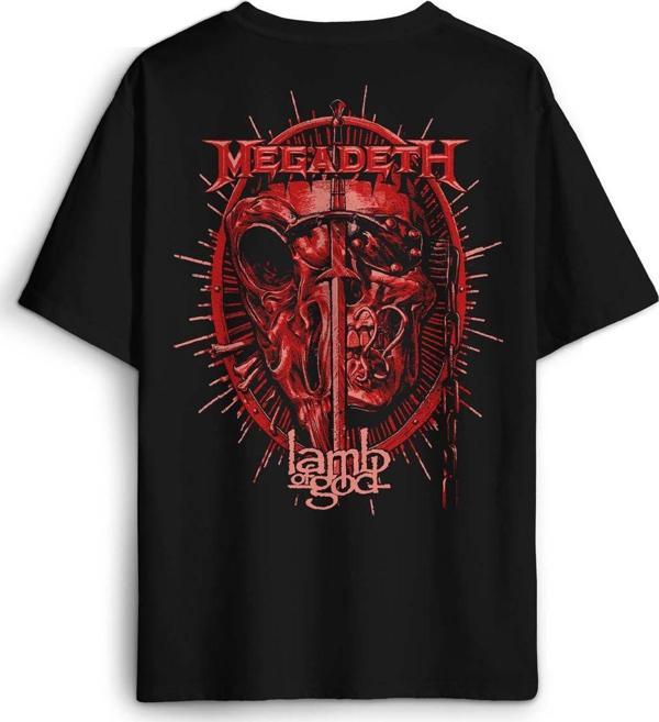Megadeth Lamb Of God Metal Music Rock Sırt Ön Baskılı Oversize Tişört Unisex T-Shirt - Image 1