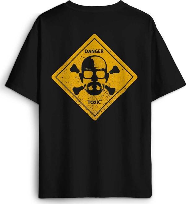 Erkek Oversize Tişört Breaking Bad Dizi Movie Tehlike Ön Sırt Baskılı Pamuk Siyah T-shirt - Image 1