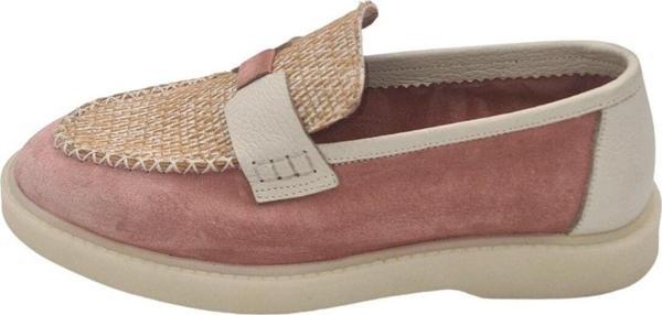 Aayak&Kabımofficial Hakiki Deri Keten Detaylı Kadın Ayakkabı Loafer Babet Makosen Pudra 40 - Image 1