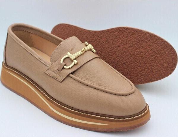 Aayak&Kabımofficial Hakiki Deri Kadın Ayakkabı Bej Loafer Makosen Günlük Tokalı Deri Aykkbim2517 Bej 40 - Image 1