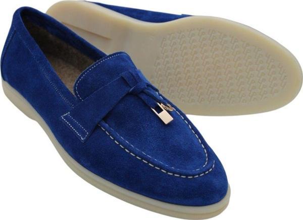 Aayak&Kabımofficial Hakiki Deri Kadın Kışlık Ayakkabı Mavi Keçe Astar Rahat Taban Loafer Mavi 40 - Image 1