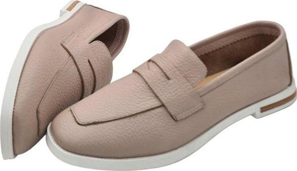 Aayak&Kabımofficial Hakiki Deri Saraçlı Fiyonk Günlük Kadın Ayakkabı Babet Loafer Makosen Pudra 37 - Image 1