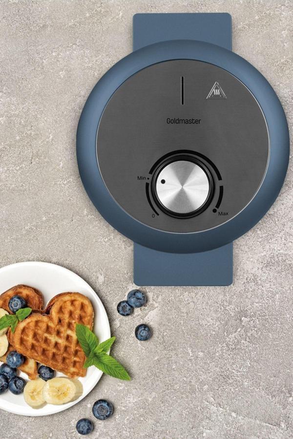 Goldmaster Bonbon 1000 W Taşmayı Önleyen Derin Plakalı Isı Korumalı Waffle Makinesi Ege Mavisi - Image 1