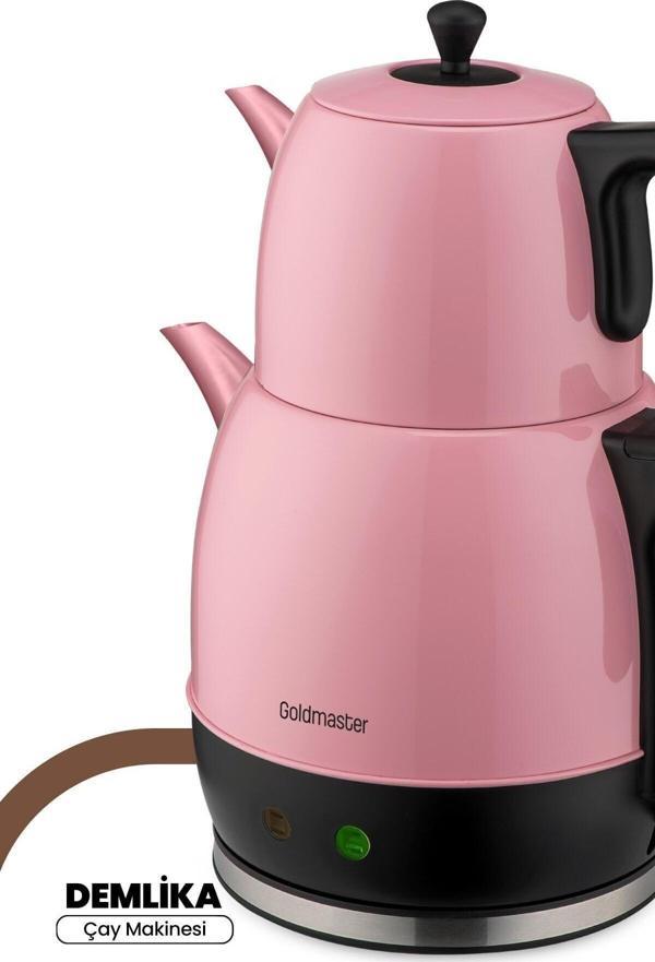 Goldmaster Demlika Pembe Xl Geniş Hazneli Damlatmaz Paslanmaz Çelik Çay Makinesi Ve Su Isıtıcısı - Image 1