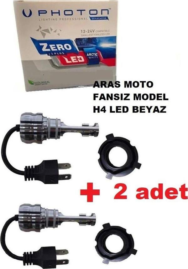Aras Moto 2 Adet Photon H4 12-24 V Xenon Led Ampül Zero Fansız Model (Sessiz) Beyaz Headlight -  - Image 1