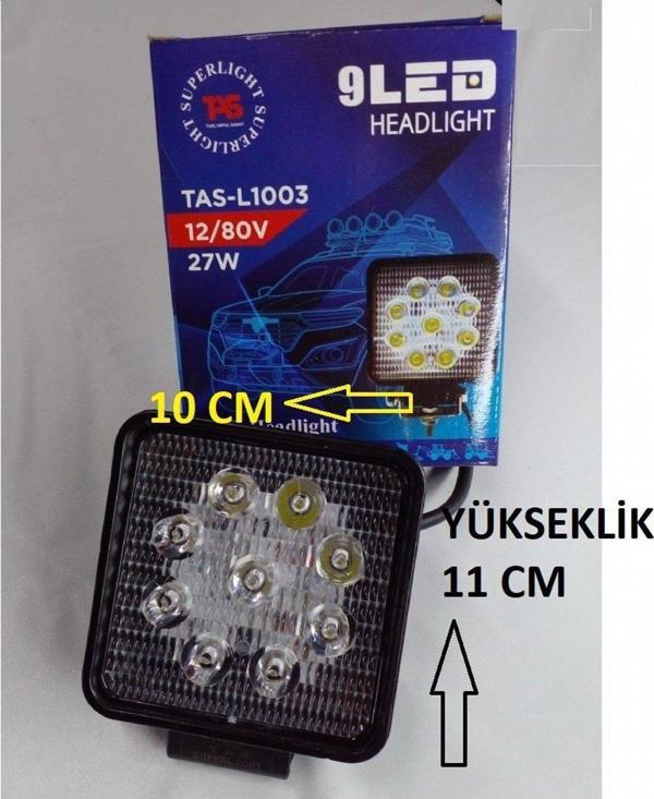 Aras Moto Motosiklet Atv Otomobil 9 Lu Led Far Kare Universal (Çakarsız)12/80 V*27 W- - Image 1