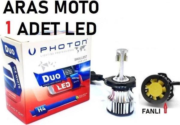 Aras Moto Motosiklet H4 Photon Fanlı Xenon Led Ampül 12-24 V (Duo Soğutucu Fanlı Model) 1 Adet- - Image 1