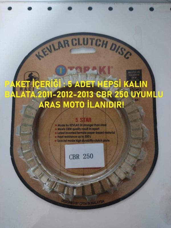 Aras Moto Honda Cbr 250 Debriyaj Balata Seti Oem Kalite Tailand Malı 5 Adet Kalın Balatalı 2011-2013   - Image 1