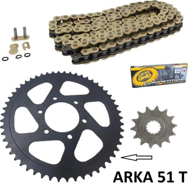Aras Moto Cf Moto Nk 400 Oringli Zincir Dişli Seti Performans Arka Dişli 51 T Sfr Gold Zincir- - Image 1