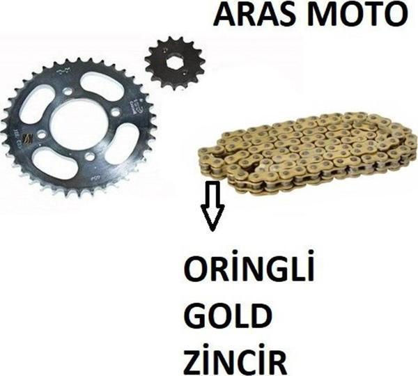 Aras Moto Bajaj Pulsar Ns 150 Oringli Zincir Dişli Seti Kaliteli (Gold Sarı)-  - Image 1