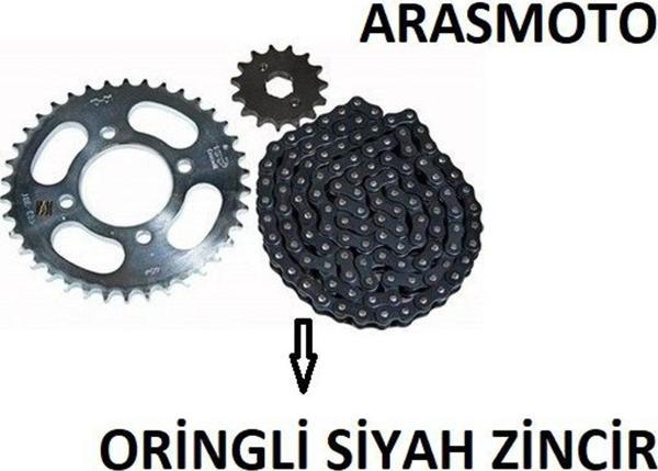 Aras Moto Bajaj Discover 150 F- 150 S Oringli Zincir Dişli Seti Kaliteli (Siyah Zincir)  - Image 1