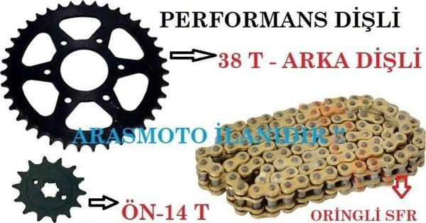 Aras Moto Bajaj Pulsar Ns 200-Rs 200 Performans Zincir Dişli Takımı Oringli Sfr Zincir (38 T-14 T) - Image 1