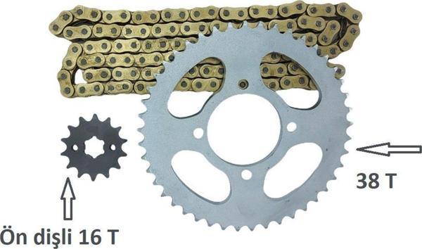 Aras Moto Honda Cbr 125 R Performans Zincir Dişli Takımı Arka 38T -Ön 16T Oringli Gold Zincir(2011-18) - Image 1