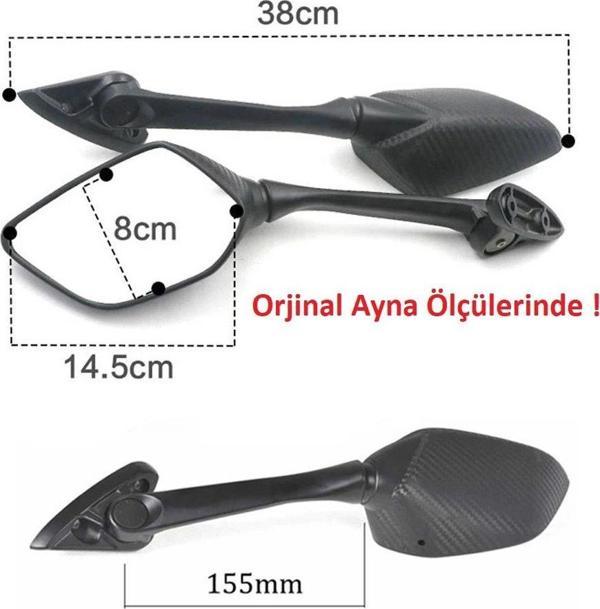 Aras Moto Yamaha Yzf R25 Ayna Takımı Karbon Görünümlü Katlanabilen+Montaj Vidaseti 2014-18 Uzun Boy- - Image 1