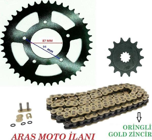 Aras Moto Suzuki Gw 250 ,İnazuma 250 Oringli Zincir Dişli Seti (520-120 Bakla Gold Zincir)-  - Image 1