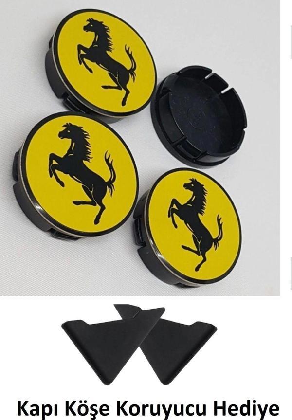 Duru Doruk Jant Göbeği Ferrari 58/55 55Mm Yuva 4Lü Set Sarı Kapı Köşe Koruyucu Hediye - Image 1