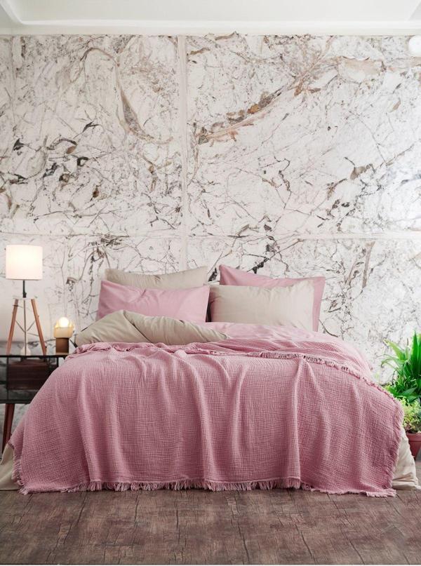 Medaillon Home Gül Kurusu 4 Katlı Müslin %100 Pamuklu Pike - Yatak Örtüsü - Tv Battaniyesi 200X220 - Image 1