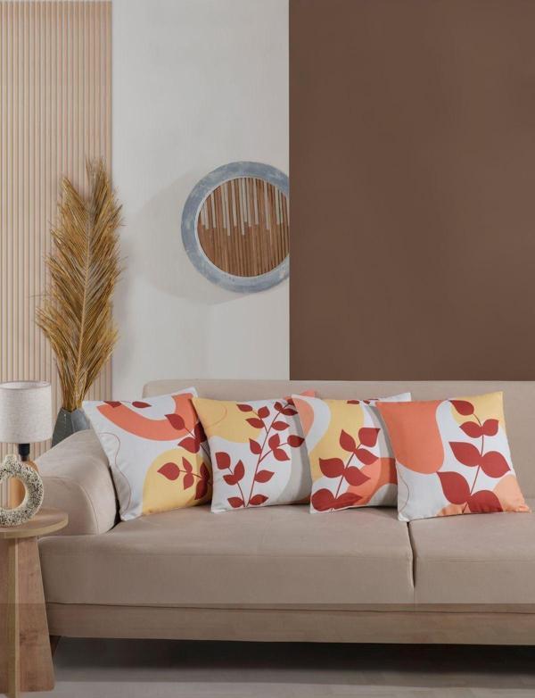 Medaillon Home Yaprak Detaylı Dekoratif Hediyelik 4Lü Yastık Kırlent Kılıfı Seti - Image 1