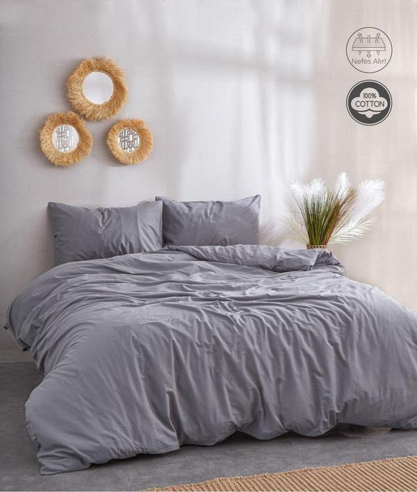 Medaillon Home Gri %100 Pamuklu Çift Kişilik Nevresim Takımı - Image 1