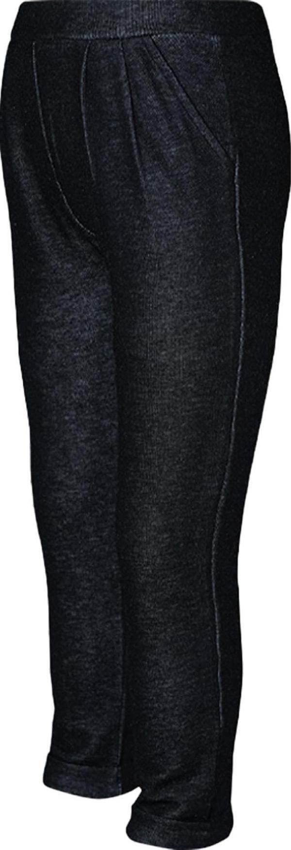 Siyah Kız Çocuk Duble Paça Bel Pileli Cepli Pantolon - Image 1