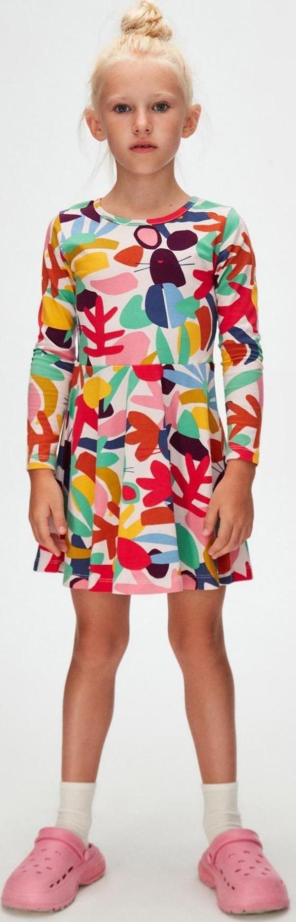Kız Çocuk Cutouts Foliage Desen Uzun Kol Elbise - Image 1