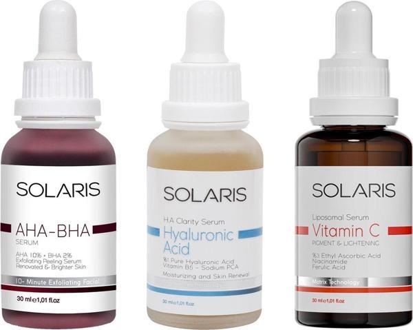 Solaris Cilt Tonu Eşitleyici Aha %10 + Bha %2 Serum ve Hyaluronik Asit Serum ve Leke Karşıtı C Vitamin Serum - Image 1