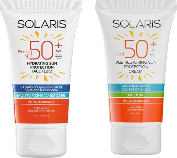 Solaris Tüm Cilt Tipleri İçin Güneş Kremi SPF 50+ (50 ml) ve Yaşlanma Karşıtı Güneş Kremi SPF 50+ (50 ml) - Image 1