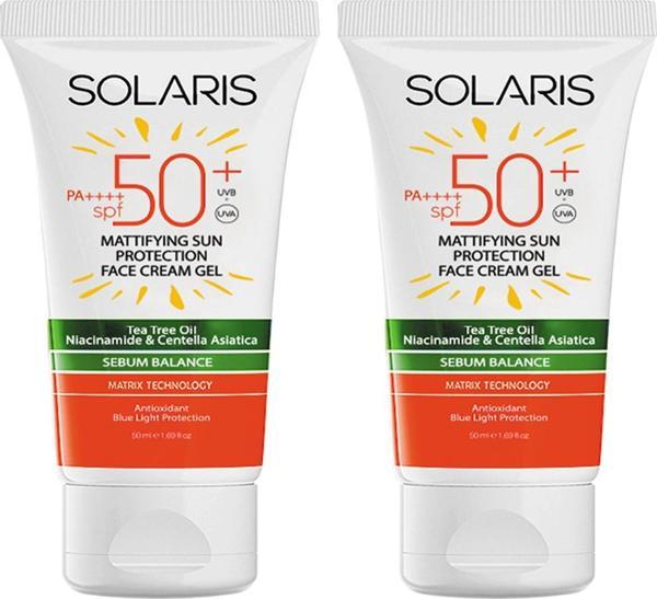 Solaris Yağlı Cilt Tipleri İçin Mat Bitişli Yaşlanma Karşıtı Jel Güneş Kremi SPF 50+ (50 ml) x 2 Adet - Image 1