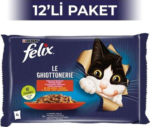 Felix Multipack Sığır ve Tavuk Etli Yetişkin Yaş Kedi Maması 4x85 gr 12 Adet - Image 1