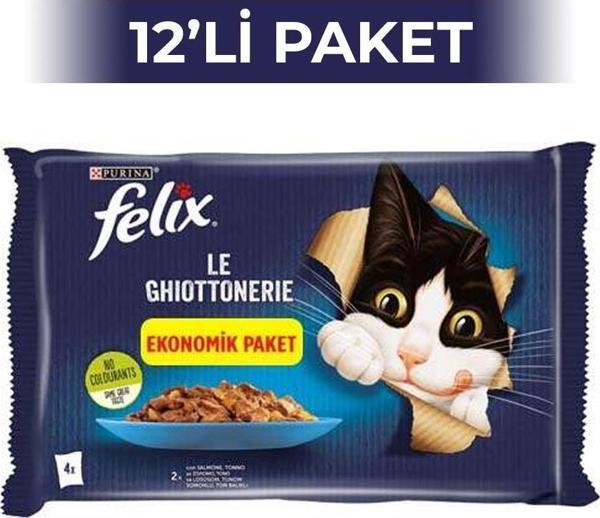 Felix Multipack Somonlu ve Ton Balıklı Yetişkin Yaş Kedi Maması 4x85 gr 12 Adet - Image 1