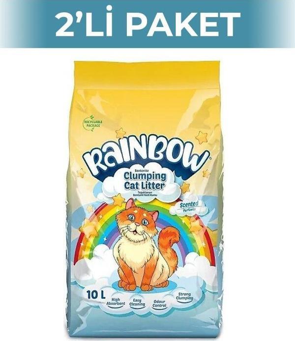 Rainbow Parfümlü Topaklaşan Bentonit Kedi Kumu 10 lt 2 Adet - Image 1