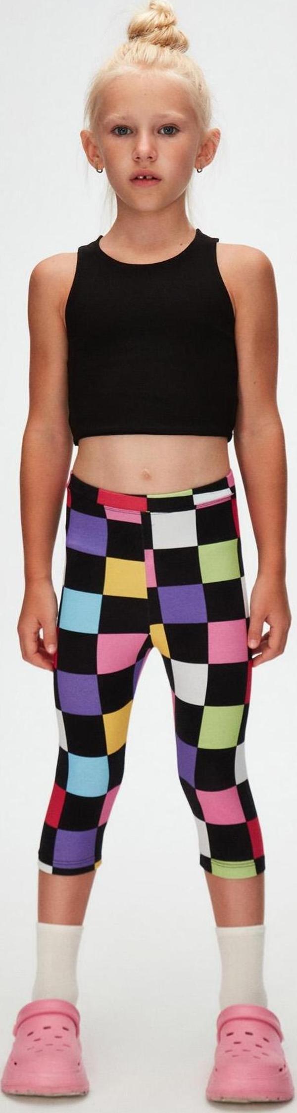 Kız Çocuk Op Art Checkers Desen Kapri - Image 1