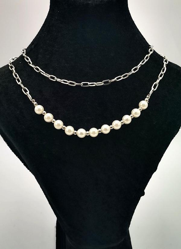 Çift Zİncirli  Gümüş Renk Figürlü Kolye - Image 1