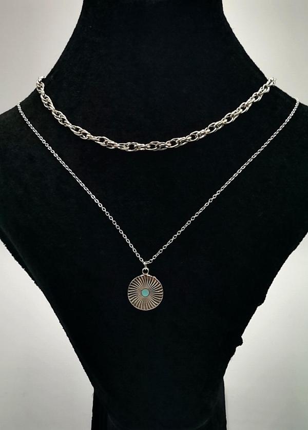 Çift Zİncirli  Gümüş Renk Figürlü Kolye - Image 1