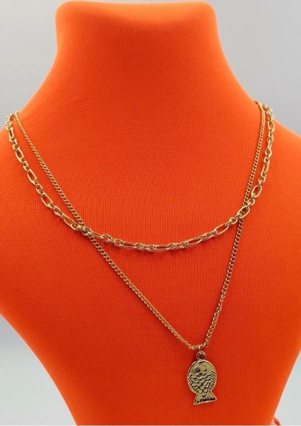 Gold Renk Zincir Figürlü Kararmaz Özel Tasarım Kolye - Image 1