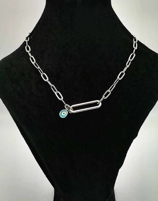 Gümüş Zincir  Nazar Boncuğu Figürlü Kolye - Image 1