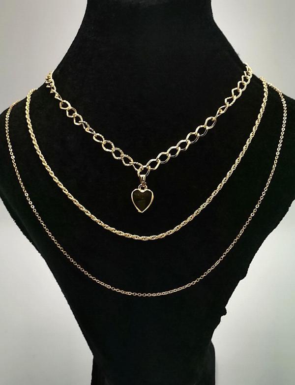 Üçlü  Sarı  Renk Zincirli Figürlü Lüks Kararmaz Kolye - Image 1