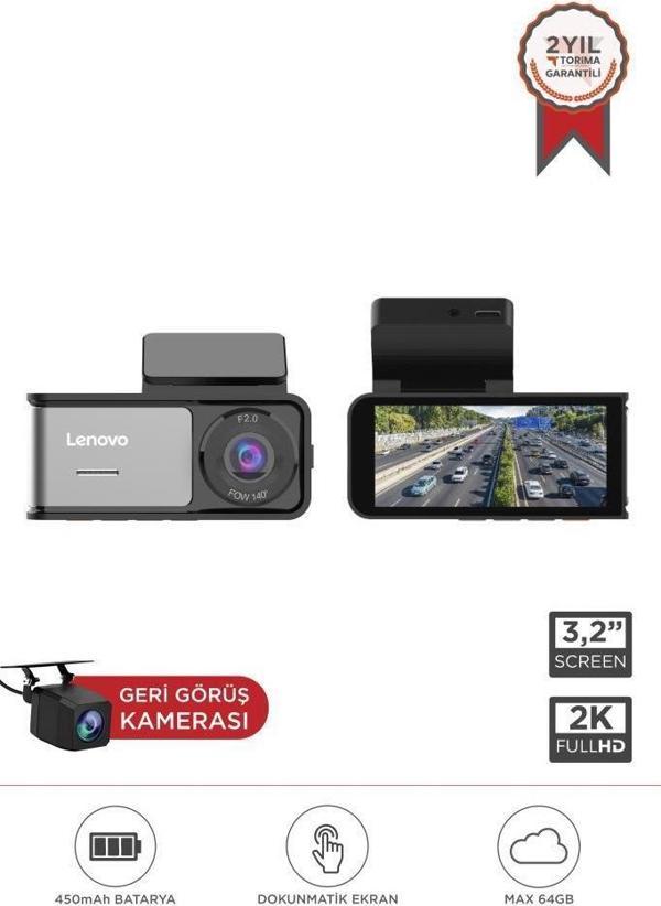 Lenovo R1/5369 Siyah 2K Wifi Araç içi Dokunmatik Ön Ve Arka Araç Kamerası - Image 1