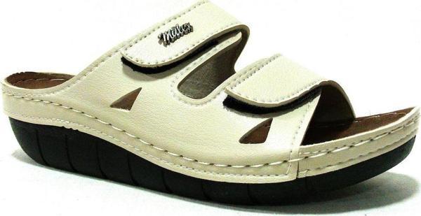 Mulex Bej Krem Cırtlı Anatomik Comfort Terlik - Image 1
