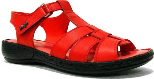 Muya Kırmızı Cırtlı Deri Anatomik Comfort Sandalet - Image 1