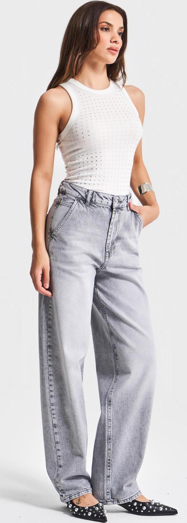 Kadın Gri Renk 4S5-12 Skater Fit Likralı Bol Kesim Denim Jean - Image 1